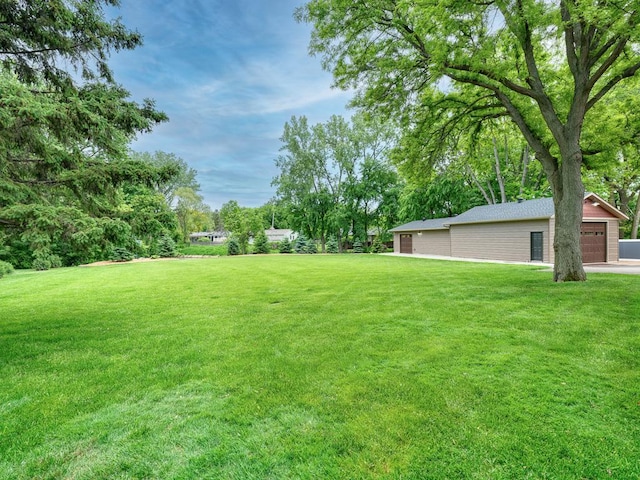 1144 Waldon Pl, Arden Hills, MN 55112 - view of grassy yard with a garage, an outbuilding, and view of scattered trees