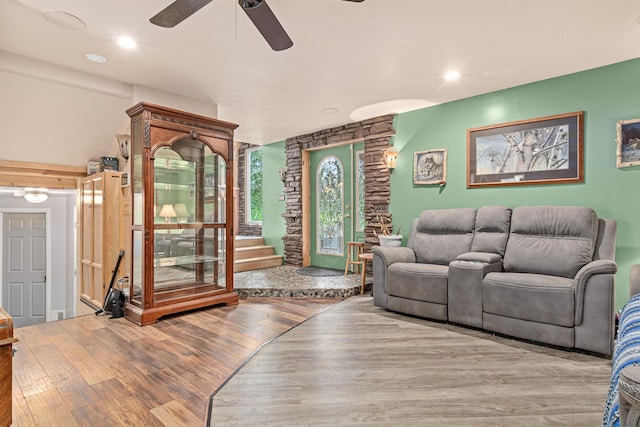 4480 253rd Ave NW, Isanti, MN 55040 - living room featuring wood finished floors, ceiling fan, and recessed lighting