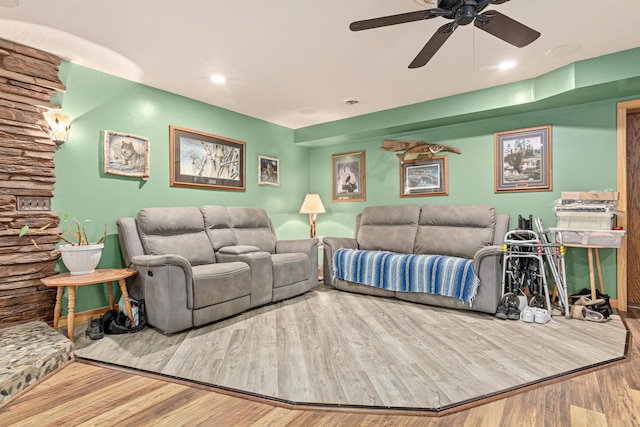 4480 253rd Ave NW, Isanti, MN 55040 - living area featuring wood finished floors, a ceiling fan, and recessed lighting