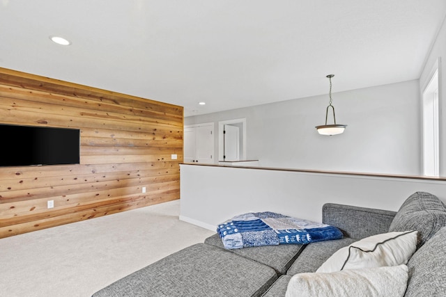7137 61st St S, Cottage Grove, MN 55016 - living area with carpet flooring, recessed lighting, and wooden walls