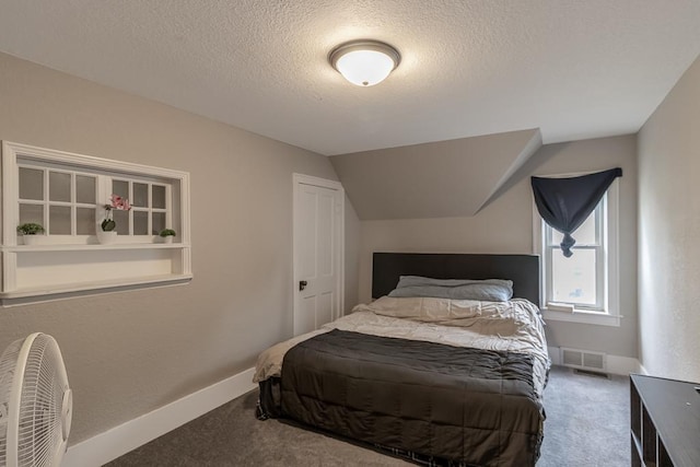 202 Adams St, Arlington, MN 55307 - carpeted bedroom with a textured ceiling, baseboards, and vaulted ceiling