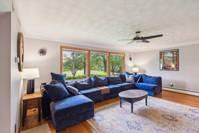 816 Glenbrook Ave N, Oakdale, MN 55128 - living room with a baseboard radiator, wood finished floors, and a ceiling fan