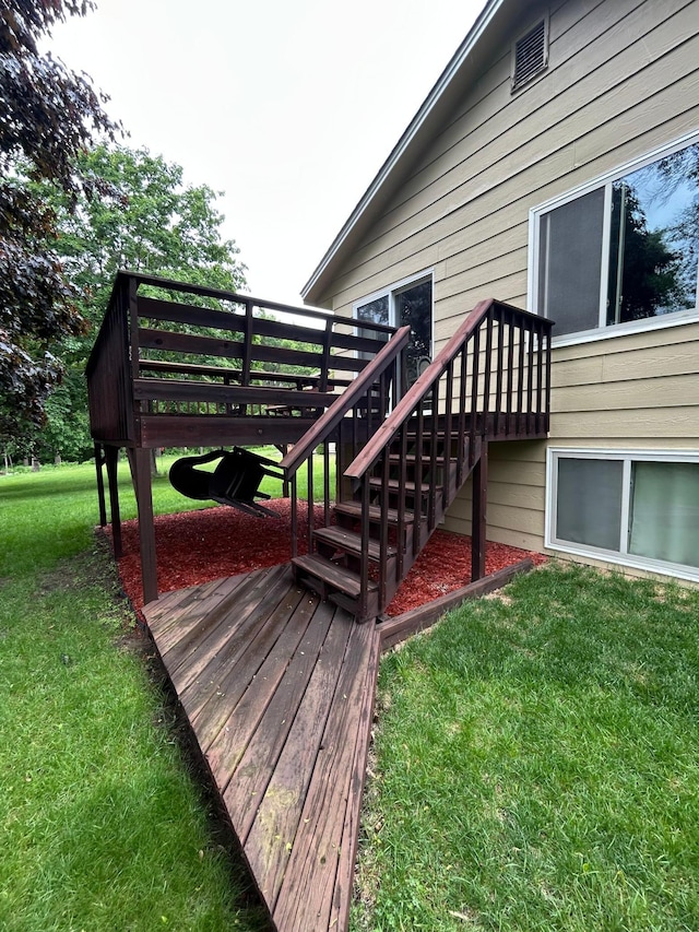 3476 116th Ln NW, Coon Rapids, MN 55433 - wooden deck featuring a yard and stairs