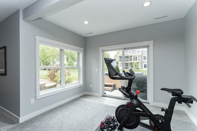927 Southwell Enclave NE, Byron, MN 55920 - workout room featuring plenty of natural light, recessed lighting, baseboards, and light carpet