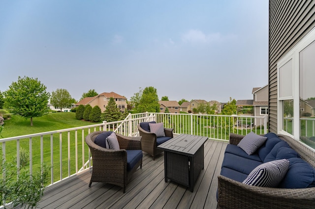 927 Southwell Enclave NE, Byron, MN 55920 - wooden deck with an outdoor living space, a residential view, and a lawn