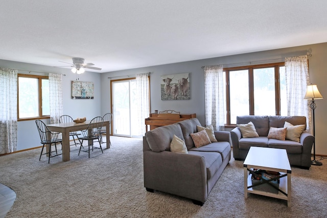208 Concord St, West Concord, MN 55985 - living room with carpet flooring, healthy amount of natural light, and ceiling fan