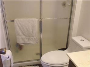 1356 Arden View Dr, Arden Hills, MN 55112 - bathroom with vanity, a shower stall, and toilet