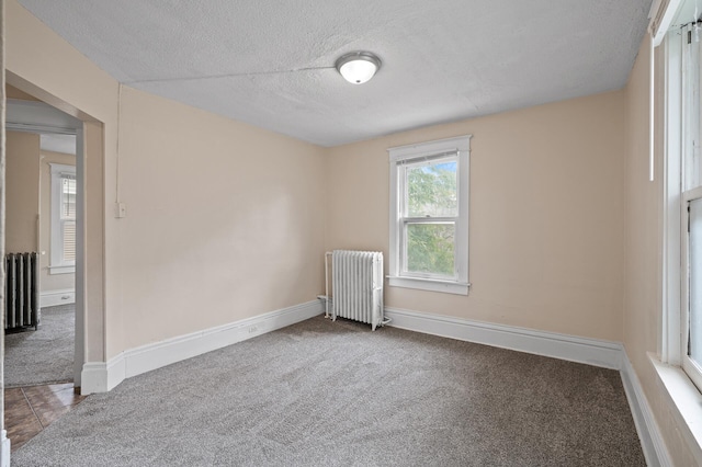 3328 5th Ave S, Minneapolis, MN 55408 - carpeted spare room featuring radiator heating unit, a textured ceiling, and baseboards