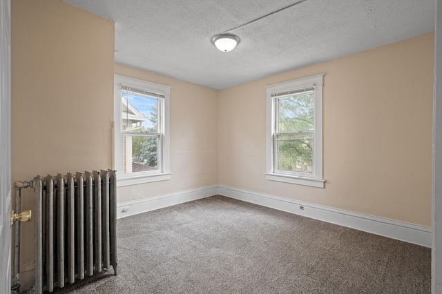 3328 5th Ave S, Minneapolis, MN 55408 - carpeted empty room featuring radiator, healthy amount of natural light, a textured ceiling, and baseboards