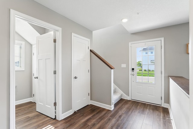 1141 Middlefield Rd, Medina, MN 55340 - entryway featuring dark wood-style floors, stairway, and baseboards