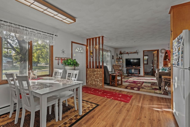 208 1st Ave NE, Geneva, MN 56035 - dining area with wood finished floors, healthy amount of natural light, and a textured ceiling