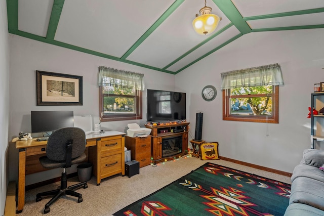 208 1st Ave NE, Geneva, MN 56035 - home office featuring vaulted ceiling and light carpet