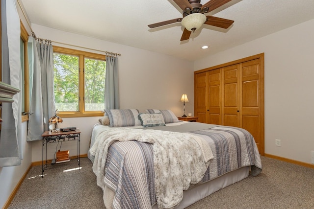 8935 180th St W, Faribault, MN 55021 - bedroom with carpet, baseboards, a closet, recessed lighting, and ceiling fan