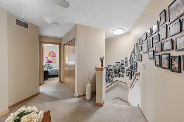 198 Elm St, Saint Paul, MN 55102 - corridor with carpet flooring, baseboards, and an upstairs landing