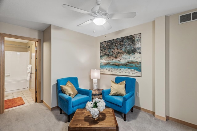 198 Elm St, Saint Paul, MN 55102 - sitting room with carpet, a ceiling fan, and baseboards