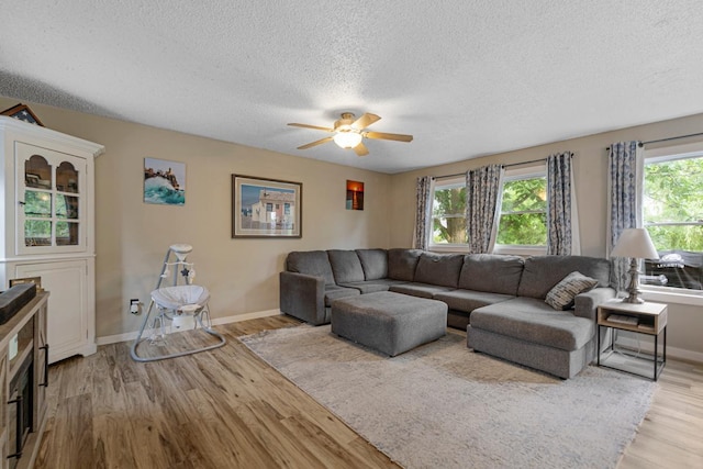 1858 Kennedy Ct, Northfield, MN 55057 - living area with a textured ceiling, light wood-type flooring, ceiling fan, and baseboards