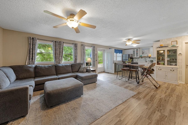 1858 Kennedy Ct, Northfield, MN 55057 - living area featuring a ceiling fan, a textured ceiling, and light wood-style flooring
