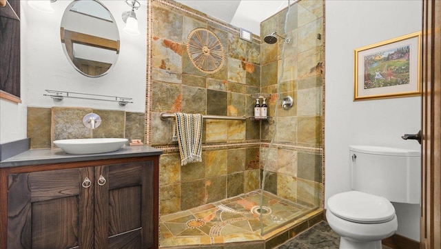 N30732 Square Bluff Rd, Blair, WI 54616 - bathroom featuring a tile shower, toilet, and vanity