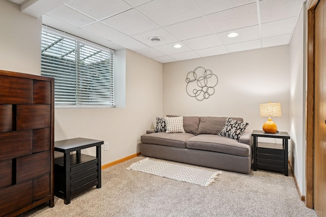 538 Silver Lake Rd NW, New Brighton, MN 55112 - carpeted living area with baseboards, a paneled ceiling, and recessed lighting
