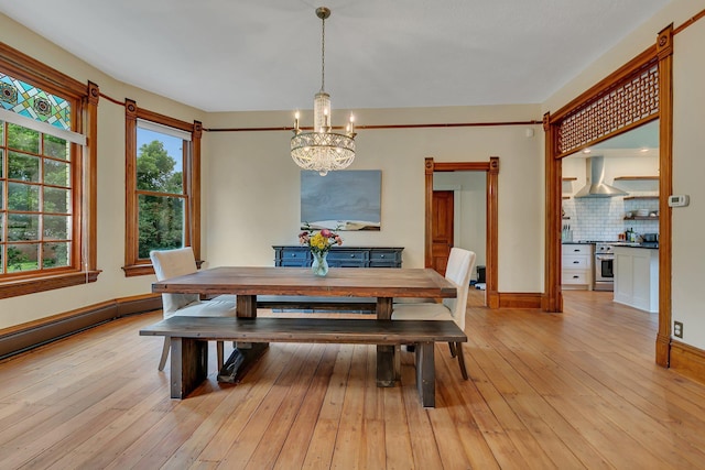 605 7th Ave N, Saint Cloud, MN 56303 - dining area featuring a chandelier, light wood-style flooring, and baseboards