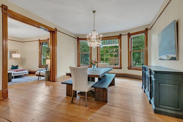 605 7th Ave N, Saint Cloud, MN 56303 - dining room featuring a chandelier, healthy amount of natural light, light wood finished floors, and baseboards