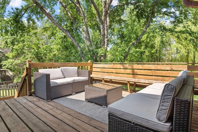 9645 Garrison Way, Eden Prairie, MN 55347 - deck featuring an outdoor hangout area and view of scattered trees