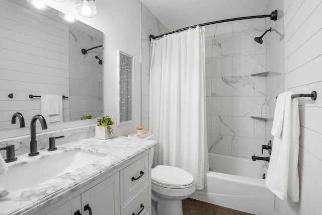 9645 Garrison Way, Eden Prairie, MN 55347 - bathroom with vanity, shower / tub combo with curtain, and wood finished floors