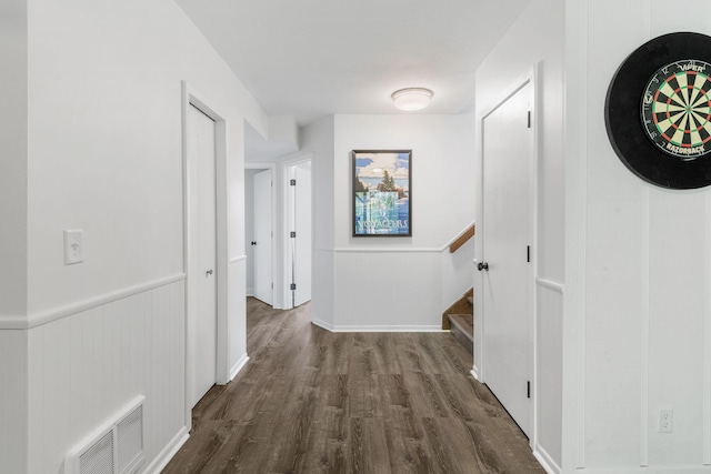 9645 Garrison Way, Eden Prairie, MN 55347 - hall with dark wood-style floors and stairway