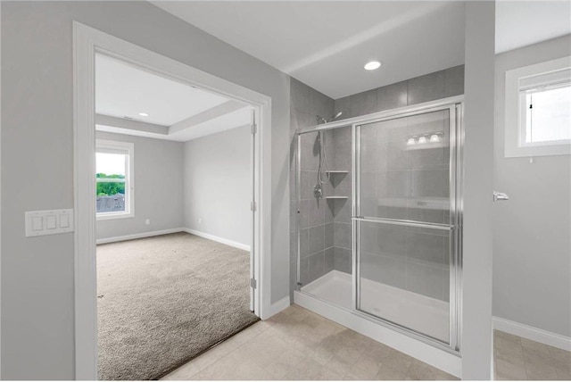 6919 156th St, Savage, MN 55378 - bathroom featuring a stall shower and recessed lighting