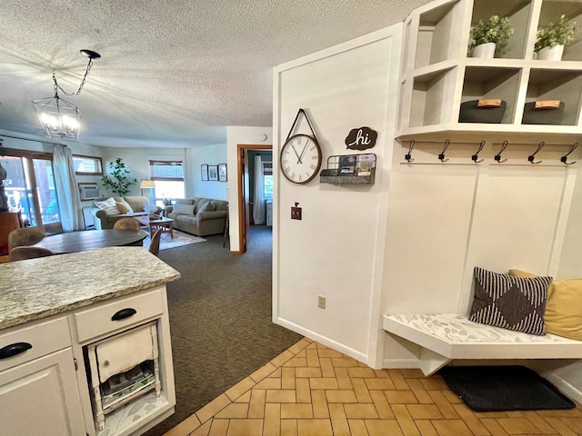 128 Bridge Run Ln Unit B, Lutsen Twp, MN 55612 - mudroom featuring light colored carpet, a textured ceiling, brick patterned flooring, and baseboards