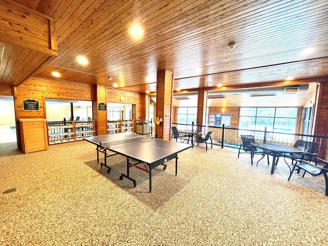 128 Bridge Run Ln Unit B, Lutsen Twp, MN 55612 - rec room featuring wood ceiling and recessed lighting