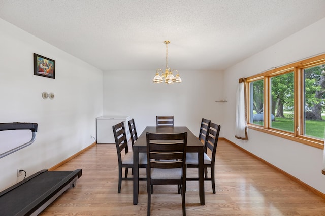 8187 230th St E, Faribault, MN 55021 - dining room with a chandelier, light wood-style floors, baseboards, and a textured ceiling