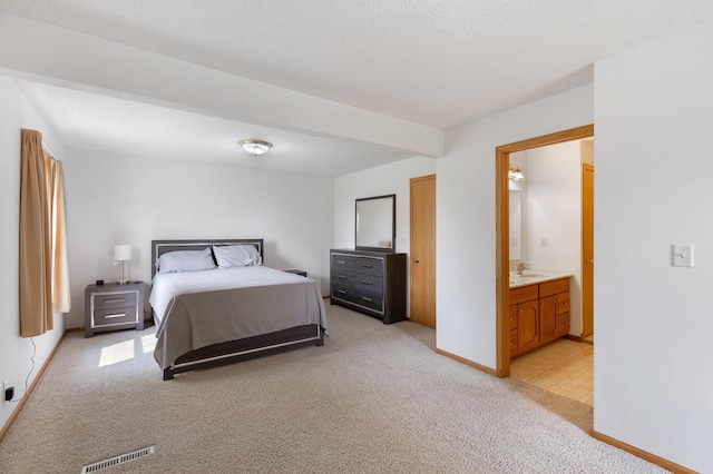 8187 230th St E, Faribault, MN 55021 - bedroom with light carpet, a sink, baseboards, and ensuite bath