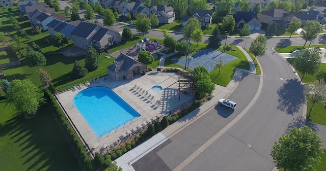 1083 Shoreview Dr, Jordan, MN 55352 - aerial perspective of suburban area with a pool area