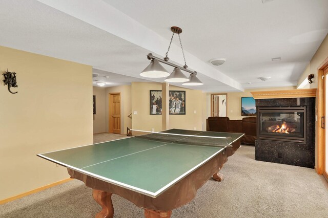 16976 81st Ave N, Maple Grove, MN 55311 - rec room featuring light carpet, a multi sided fireplace, and baseboards