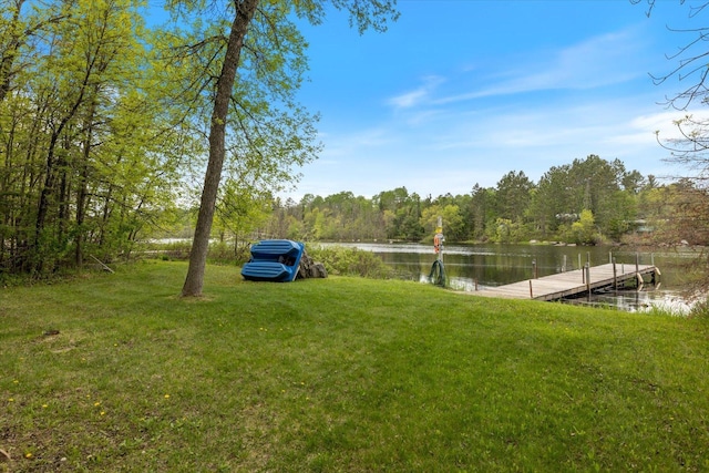 9407 St Odilia Beach Rd, Vermilion Lake Twp, MN 55790 - view of grassy yard with a water view and a boat dock