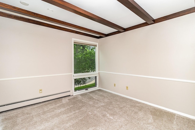 6085 Lincoln Dr Unit 220, Edina, MN 55436 - carpeted empty room featuring beam ceiling, a baseboard radiator, and baseboards