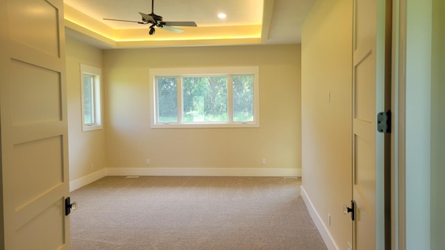 8800 86th Ave N, Greenfield, MN 55373 - unfurnished room with a raised ceiling, ceiling fan, and light colored carpet