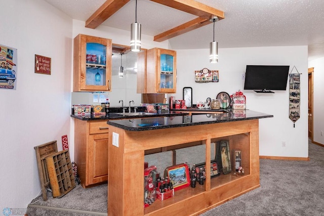 7214 Eagle Pointe Dr S, Fargo, ND 58104 - bar featuring carpet flooring, pendant lighting, a sink, and baseboards