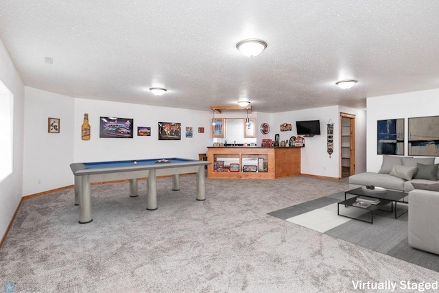 7214 Eagle Pointe Dr S, Fargo, ND 58104 - playroom featuring carpet flooring, billiards, a textured ceiling, and baseboards
