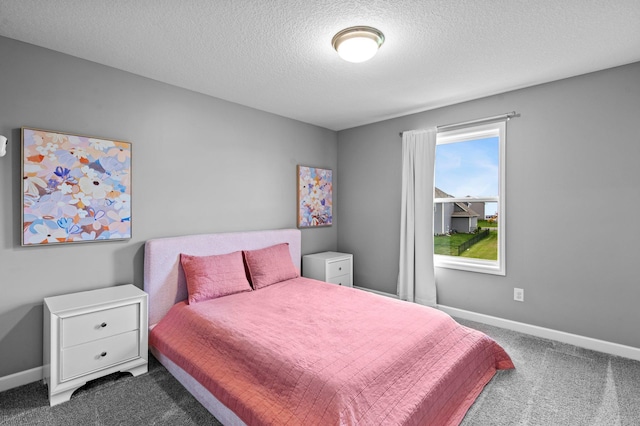9842 51st St NE, Saint Michael, MN 55376 - bedroom with dark colored carpet, baseboards, and a textured ceiling