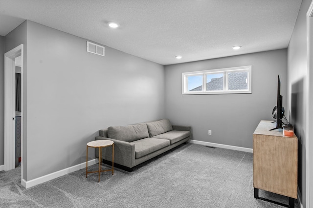 9842 51st St NE, Saint Michael, MN 55376 - living area featuring carpet flooring, a textured ceiling, baseboards, and recessed lighting
