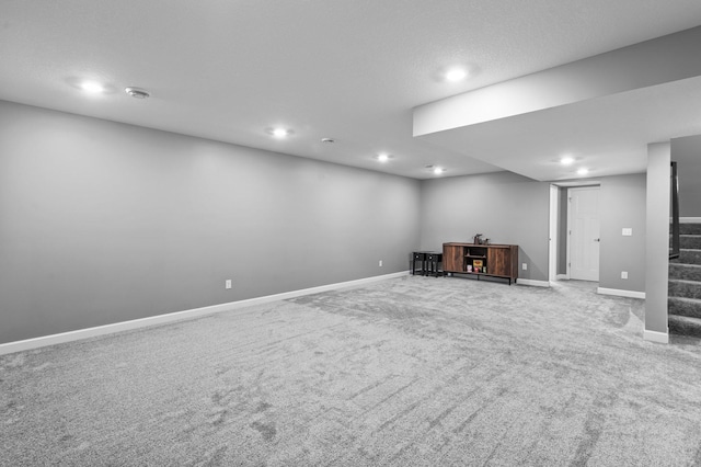 9842 51st St NE, Saint Michael, MN 55376 - finished basement featuring stairway, carpet floors, recessed lighting, and baseboards