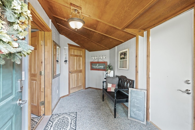 22165 Harlow Ave, Helena Twp, MN 55352 - entryway featuring wooden ceiling, carpet floors, and baseboards