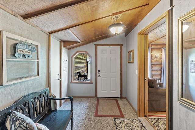 22165 Harlow Ave, Helena Twp, MN 55352 - carpeted entryway featuring lofted ceiling and wooden ceiling
