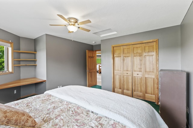 22165 Harlow Ave, Helena Twp, MN 55352 - carpeted bedroom featuring a closet, attic access, and a ceiling fan