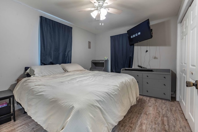 113 7th Ave SE, Elbow Lake, MN 56531 - bedroom featuring a closet, wood finished floors, and ceiling fan