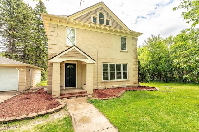 113 7th Ave SE, Elbow Lake, MN 56531 - view of front facade featuring brick siding, a front yard, and a garage