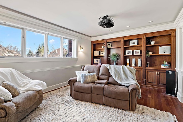 75 Oregon Ave S, Golden Valley, MN 55426 - cinema with dark wood-style floors, crown molding, and baseboards