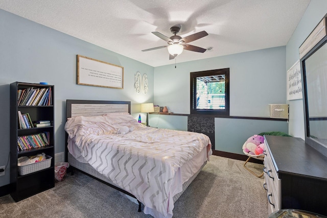 227 Maple Ln, Jordan, MN 55352 - bedroom with carpet floors, a textured ceiling, and ceiling fan